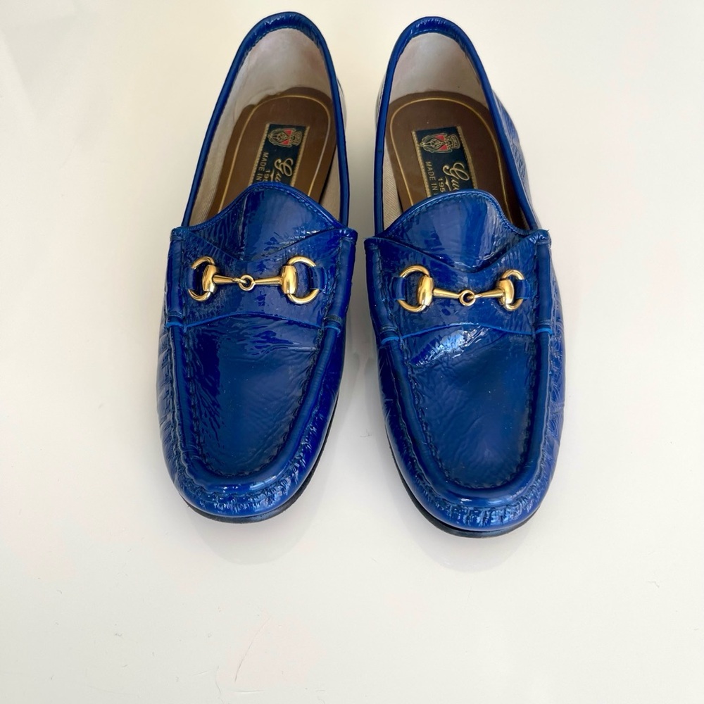 Gucci Blue Patent Leather 1953 Horsebit Slip On Loafers Size 34 - Picture 2 of 7